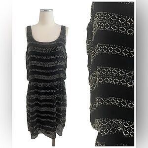 NWT Romeo & Juliet Couture Black & Silver Beaded Chiffon Tank Cocktail Dress L